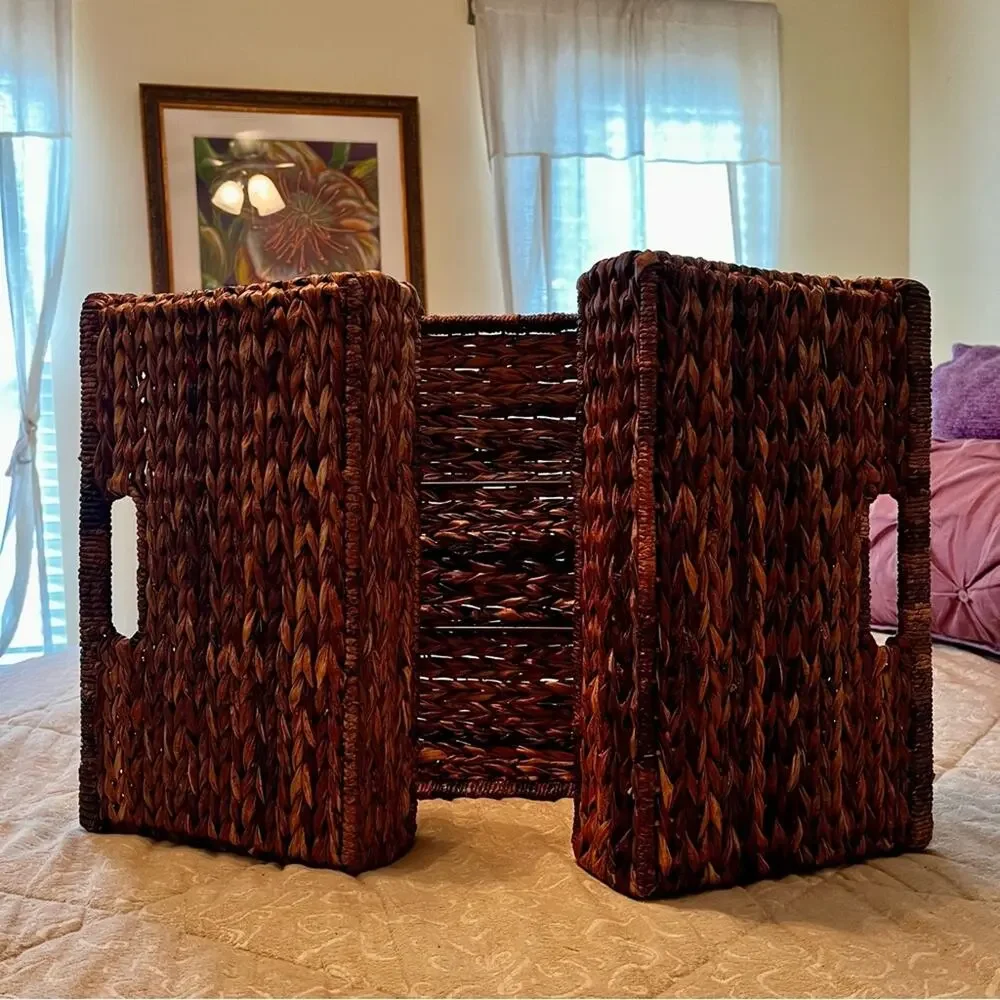 NEW Pottery Barn Rattan Wicker Metal Folding Side Table Tea Brunch Bed Table T…